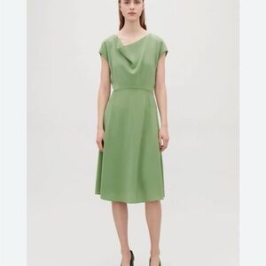 COS Draped 100% Silk Midi Dress in Sage Green